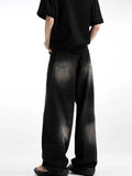 Retro Whiskers Baggy Jeans Women Black Wash Straight Oversize Casual Boyfriend Wide Leg Pants Grunge Y2k Streetwear