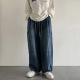 Eoior 2024 KPOP Fashion Style Harajuku Slim Fit Trousers Loose Casual Solid Pockets All Match Jeans Straight Cylinder Wide Leg Pants