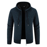 New Winter Mens Sweaters Hooded Fleece Cardigan Men Knitted Warm Sweatercoat Solid Casual Hooded Sweater Jacket Man