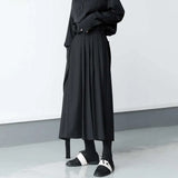 Eoior Darkness Versatile Slim Pleated Nine-Point Wide-Leg Pants Unisex Double-Layer High-Waisted Loose Tight-Waisted Straight Culottes