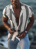 Eoior Summer Men's Hawaiian Shirt Casual Short Sleeve 5-color Striped 3D Printed Button Shirt Men's Lightweight Oversized Clothes 5XL