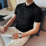 Eoior  New Men's Knitted Polo Shirt - Slim Fit Hollow-Out Short Sleeve Lapel T-Shirt, Summer Men Golf Shirt