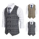 Eoior  Men's Plaid Double-breasted Waistcoat Men's Suit Retro Clip Tweed Vest Gille Steampunk Women's Classic Vest Vests Gilet Male Man