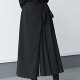 Eoior Darkness Versatile Slim Pleated Nine-Point Wide-Leg Pants Unisex Double-Layer High-Waisted Loose Tight-Waisted Straight Culottes