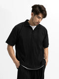 Pleated Men Polo Shirt Short-sleeved Lapel T Shirt Breathable Loose Casual Plain Top Miyake Men