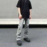 Jeans Men Gray Summer High Street Pantalones Hombre Simple Slim Trousers Streetwear Vintage Fit Autumn Y2k Denim Pants