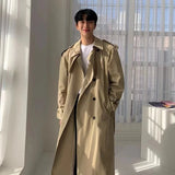 Khaki Black Trench Coat Men Fashion Autumn Oversized Long Coat Men Korean Loose Windbreaker Jacket Mens Overcoat M-2XL