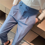 Eoior   High Quality Business Casual Draped High-waist Trousers Men Stripes Formal Pants Male Formal Office Social Suit Pants