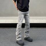 Jeans Men Gray Summer High Street Pantalones Hombre Simple Slim Trousers Streetwear Vintage Fit Autumn Y2k Denim Pants