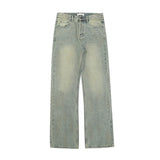 Eoior Muddy yellow splash ink wash worn straight leg wide-leg jeans casual pants