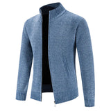 New Autumn Winter Sweaters Men Fleece Cardigan Warm Knitted Sweatercoat Mens Solid Stand Collar Zipper Slim Knitwear Coat