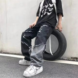 Korean Fashion  Ripped Jeans Pants Men Broken Holes Trousers Casual Soft Stylish Regular Baggy Straight Denim Trousers