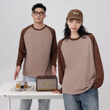 Eoior 100% Cotton Long Sleeve Men's T-shirt Raglan Stitching Color Sweatshirt Autumn Winter Full Sleeves Shirts Round Neck Tees Male