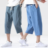 Eoior  Summer Casual Pants Men's Wild Cotton and Linen Loose Linen Pants Korean Style Trend Nine-point Straight Trousers