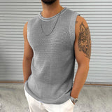 Solid Color Hollow Out Mens Knit Camisoles Summer Casual O Neck Sleeveless T Shirt Men Fashion Slim Knitting Tank Tops