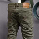 Eoior Streetwear Fashion Men Jeans Army Green Elastic Slim Fit Spliced Designer Biker Jeans Men Stretch Hip Hop Denim Pencil Pants