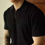 Summer Men's Clothing Luxury Knit V Neck Short-sleeved Polo Shirt Solid Color Leisure Korean Popular Streetwear Slim Knitwear