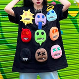 Eoior  -  Muti Pockets Patchwork T-shirt Men Women Funny Short Sleeve Summer Shirt Halloween Trick Or Treat TikTok Hot Clothes