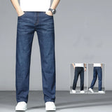 Eoior 2024 New Spring/Summer Heavenly Silk Thin Blue Jeans Business Men's Fashion Denim Pants Casual Straight Elastic Men's Wear Pants