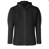 Eoior Miyake Pleated Men Zip-up Plisse Hoodie Classic Hood Casual Fashion Coat Front two-way Zip Fastening Jacket