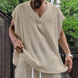 trendy European and American style men's casual V-neck versatile jacquard knitted vest top