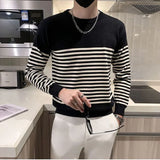 Eoior  Fashion O-Neck Knitted Spliced All-match Striped Sweater Men's Clothing  Autumn New Casual Pullovers Long Sleeve Korean Tops