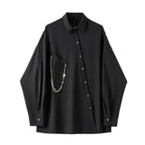 Black Gothic Blouses Vintage Casual Streetwear Harajuku Shirt Spring Autumn Oversized Asymmetrical Top Punk Long Sleeve