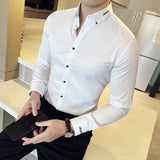 Eoior  -  New Korean Neckline Embroidery Shirts Men Long Sleeve Business Slim Casual Shirts Formal Office Social Party Tops Men Clothing