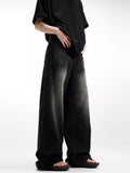 Retro Whiskers Baggy Jeans Women Black Wash Straight Oversize Casual Boyfriend Wide Leg Pants Grunge Y2k Streetwear