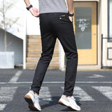 Eoior Stretch Casual Pants Men Classic Slim Fit Straight Trousers Lightweight Streetwear Joggers Solid Black Pants Men Clothing