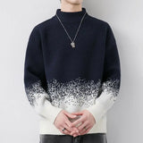 Eoior  Fashion Stand Collar Spliced Casual Gradient Sweaters Men's Clothing Winter Loose Knitted pullovers All-match Korean Tops