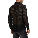 Fashion Men's Mesh Transparent Baggy Shirt Top Sexy Long-Sleeved V-Neck  Single Breasted Sheer Chiffon Shirt Tops Man Clothing