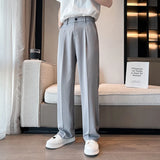 Summer Men Thin Casual Suit Pants Long Straight Drape Silky Wide Loose Trousers Male Elastic Waist Oversize Clothes Black White