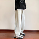 Eoior  Men's Casual Pants Trendy Loose Wide Leg Pants Side Wave College Style Sports Sweatpants Elastic Waist Man Trousers