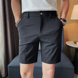 Eoior  -  Summer High Elastic Ice Silk Shorts Men Simple Casual Breathable Short Pants Formal Business Slim Knee Length Short Pants