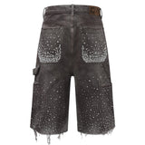 Streetwear Shorts Y2K Jeans American Retro Rhinestones Sequins Baggy Denim Gym Shorts Mens Womens Fashion Creative Casual Shorts