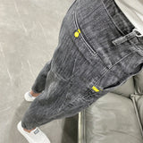 Eoior Men's Japanese Micro Span Grey Slim Fit Jeans Summer Fashion Elastic Youth Medium Low Waist Denim Jeans Designer Pants