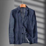 Navy Blue Linen Blazer Men Summer Casual Suit Single Jacket For Men Black Blazer Men New Casual Spring And Autumn Business