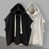 Solid Hooded Sleeveless Summer Korean Vest Tees Drawstring Men Tshirts Fashion Chaleco Hombre Black Gilet White Camiseta