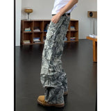 American Retro Twig Camouflage Overalls for Men Street Loose Straight Wide Leg Pants Harajuku Hip Hop Trousers Cargo Pants Men