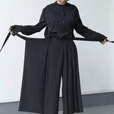 Eoior Darkness Versatile Slim Pleated Nine-Point Wide-Leg Pants Unisex Double-Layer High-Waisted Loose Tight-Waisted Straight Culottes