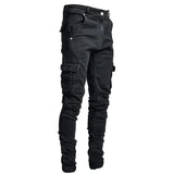 Eoior Men's jeans casual cotton jeans multi-pocket denim cargo pants fashion street jeans side pockets men's pencil pants