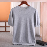 Eoior MVLYFLRT 100% Merino Wool Short Sleeved Men's Round Neck Pullover Vest Spring Summer Solid Color Knitted Half Sleeve Sweater