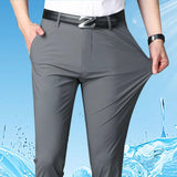 Eoior  Summer Thin Men's Trousers Four Side Elastic Milk Silk New Business Office Ice Silk Men's Casual Pants Men's Pants