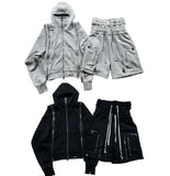 Zip Hoodie Shorts Suit Y2K Clothes Men Two Piece Set Hip Hop Sweatshirt Motorcycle Clothes Double Layer Retro Casual Shorts Suit