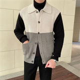 Eoior  Fashion Lapel Button Pockets Spliced Casual Color Cardigan Sweaters Men's Clothing 2024 Spring New Loose Knitted All-match Tops