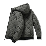 Eoior Jackets for Men with Hood Autumn Winter Cotton Padded Jacket Men Fashion Clothing Rhombus Texture Casual Parkas Plus Size 5XL