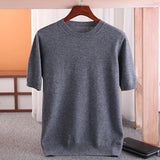 Eoior MVLYFLRT 100% Merino Wool Short Sleeved Men's Round Neck Pullover Vest Spring Summer Solid Color Knitted Half Sleeve Sweater