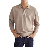 Eoior  2024 Spring Autumn Solid Color Long Sleeve Polo Shirts Man High Street Casual Loose Button Pullovers Vintage All-match Tops