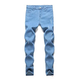 Eoior New Men's Sweatpants Sexy Hole Jeans Pants Casual Autumn Male Ripped Skinny Stretch Trousers Slim Biker Blue Pencil Pants S-3XL